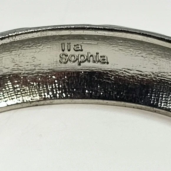 Lia Sophia Silver and Black Rhinestone Accent Bangle Hinged Bracelet - Picture 4 of 7